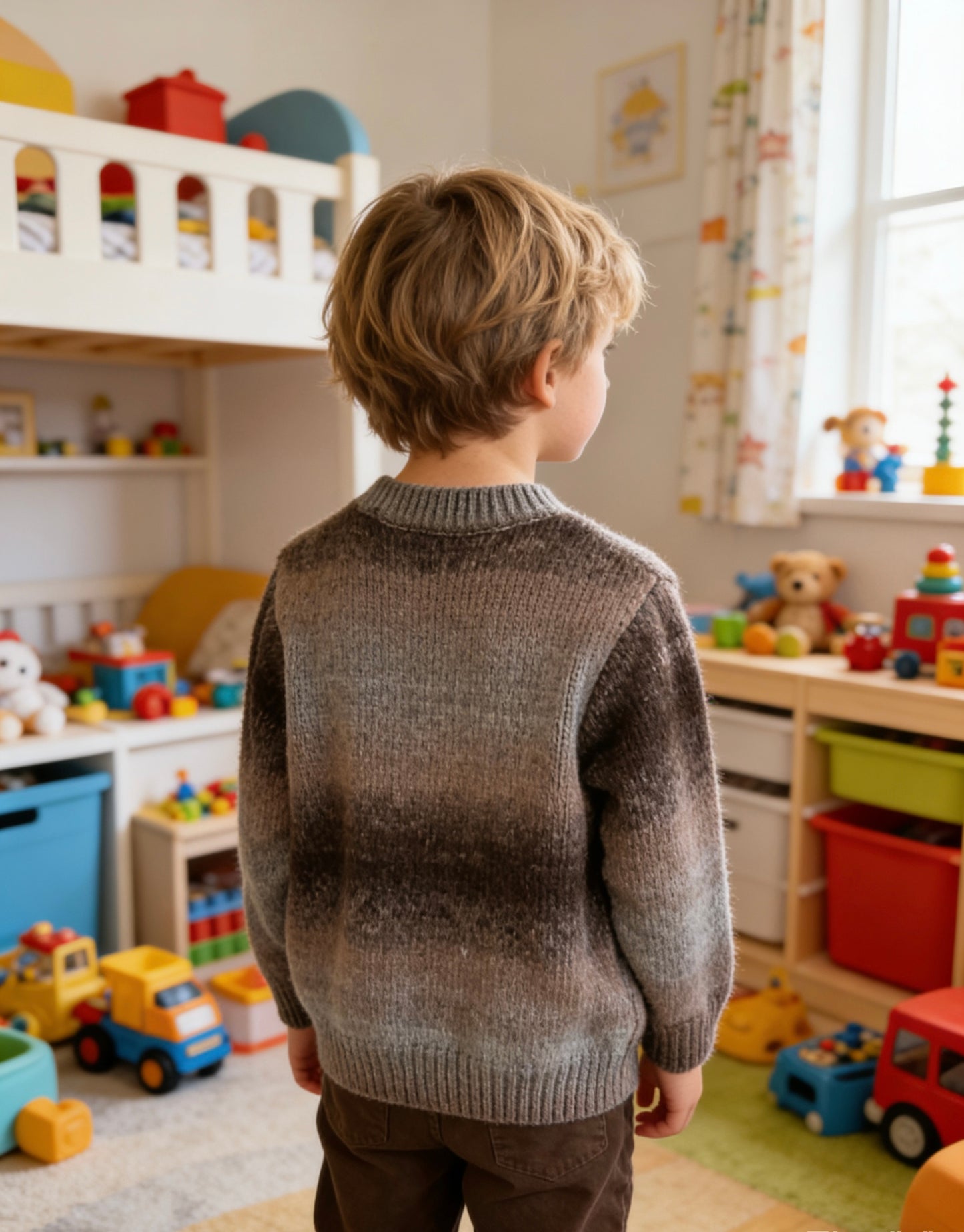 Boy’s brown ombré soft knit crew neck pullover sweater