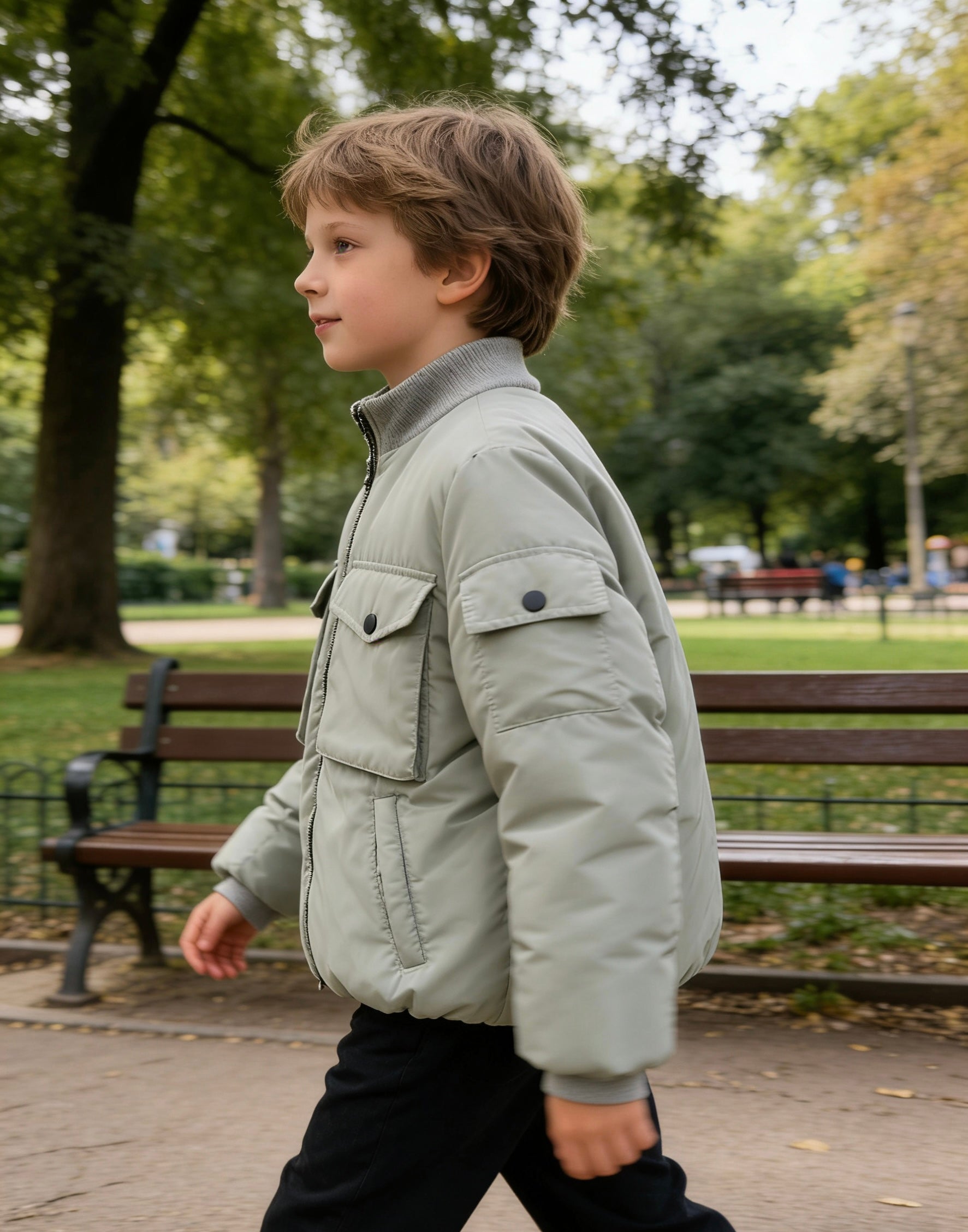 Boys' Utility Pocket Padded Bomber Jacket (Sage Green)