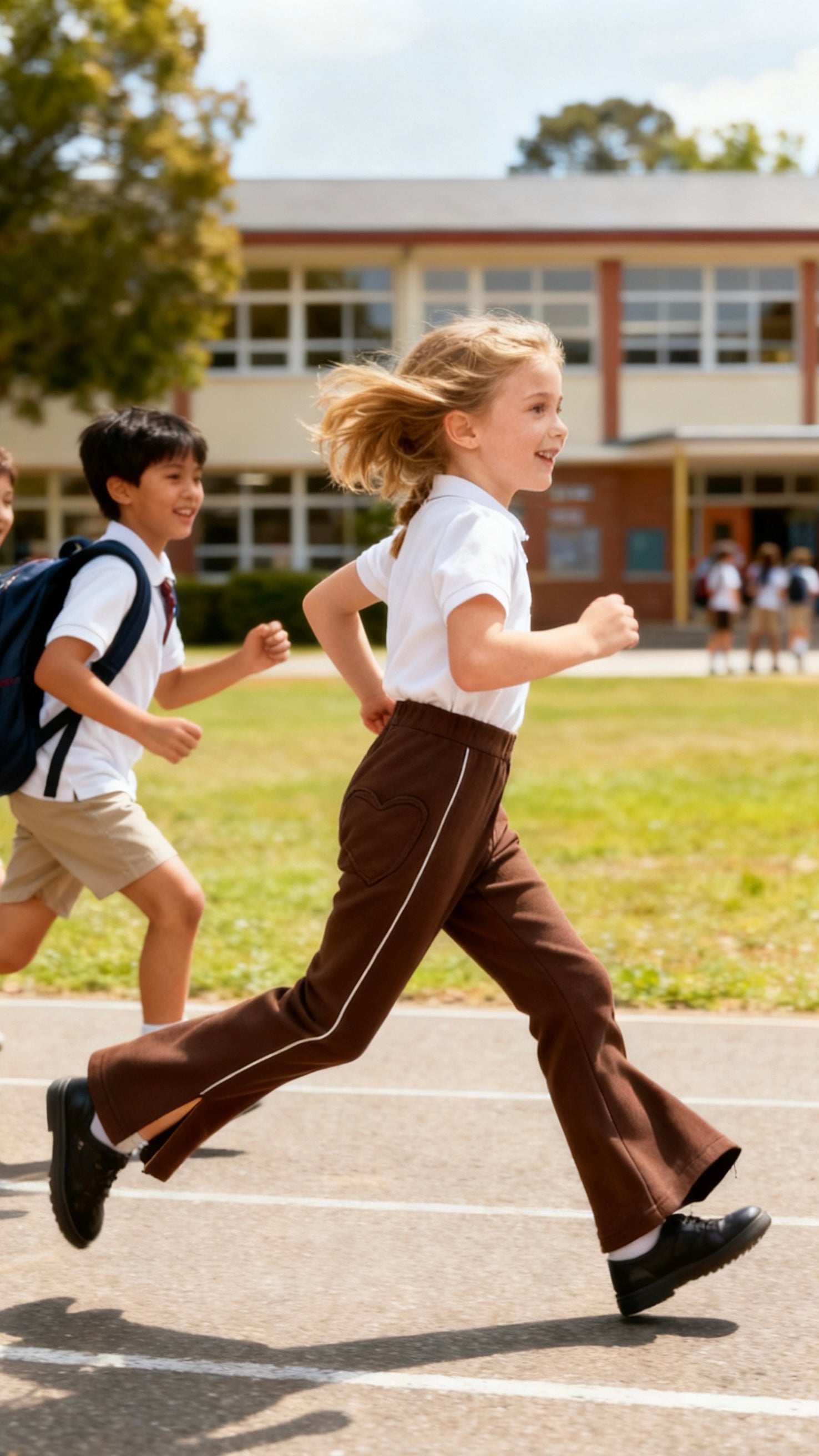 Girls' Brown Flared Pants with Heart Pockets-1