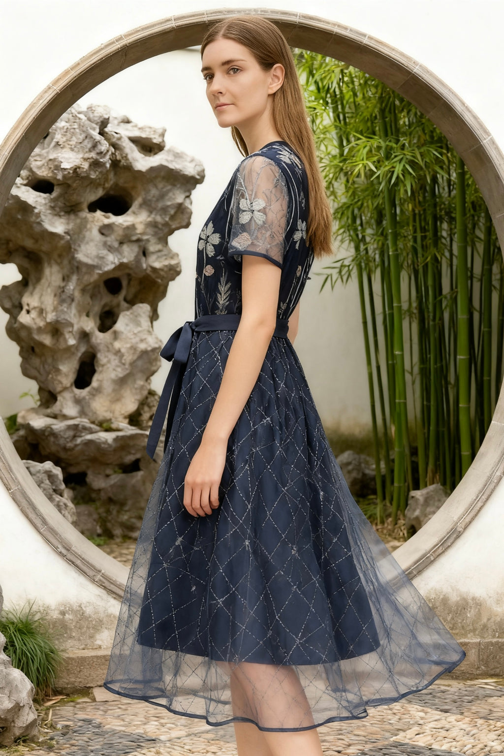 Beaded Embroidered Tulle Midi Dress-4