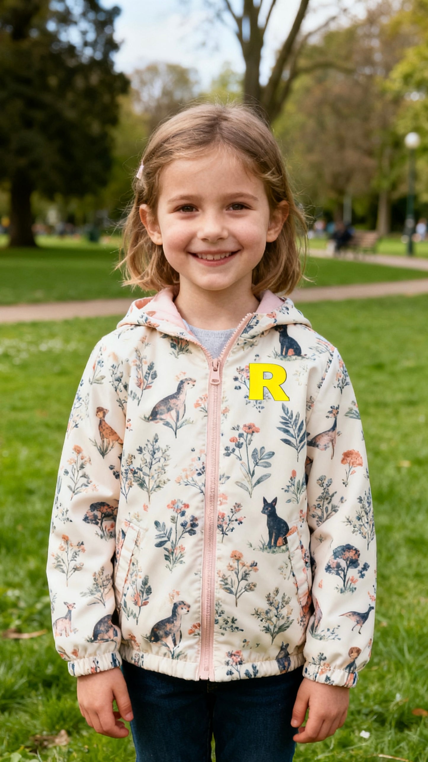 Girls' animal floral hooded windbreaker-1
