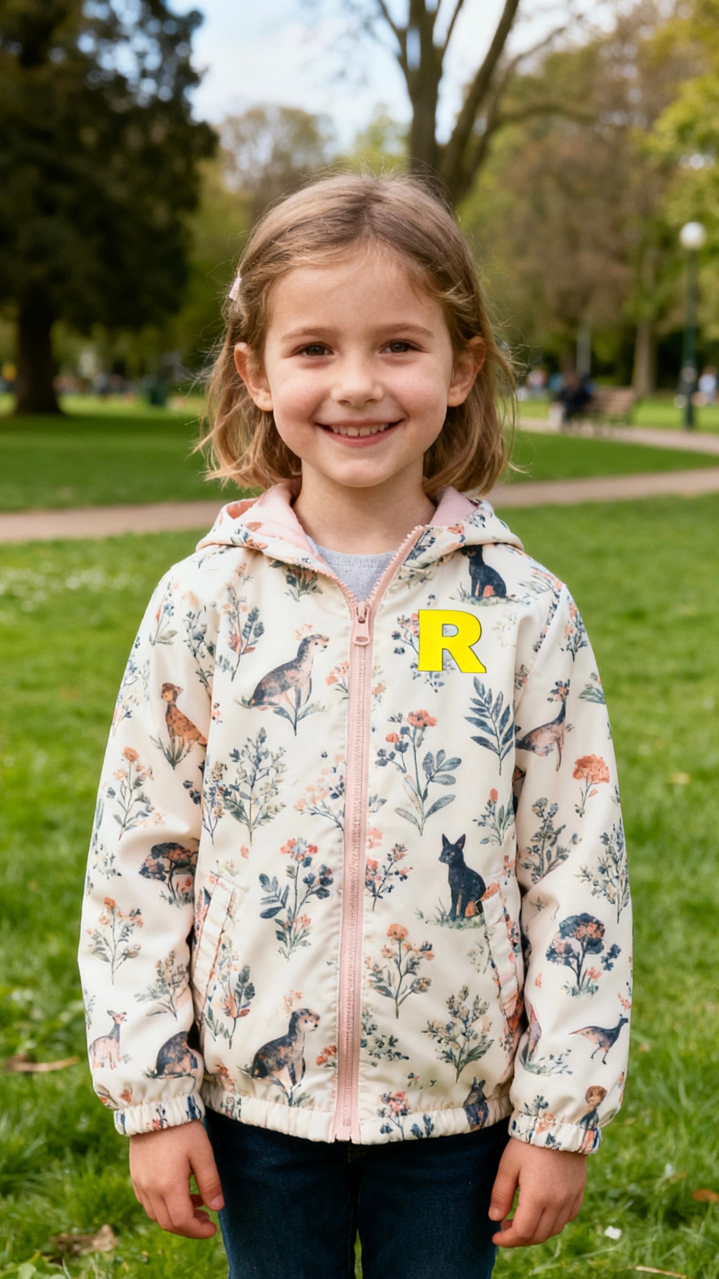 Girls' animal floral hooded windbreaker-1