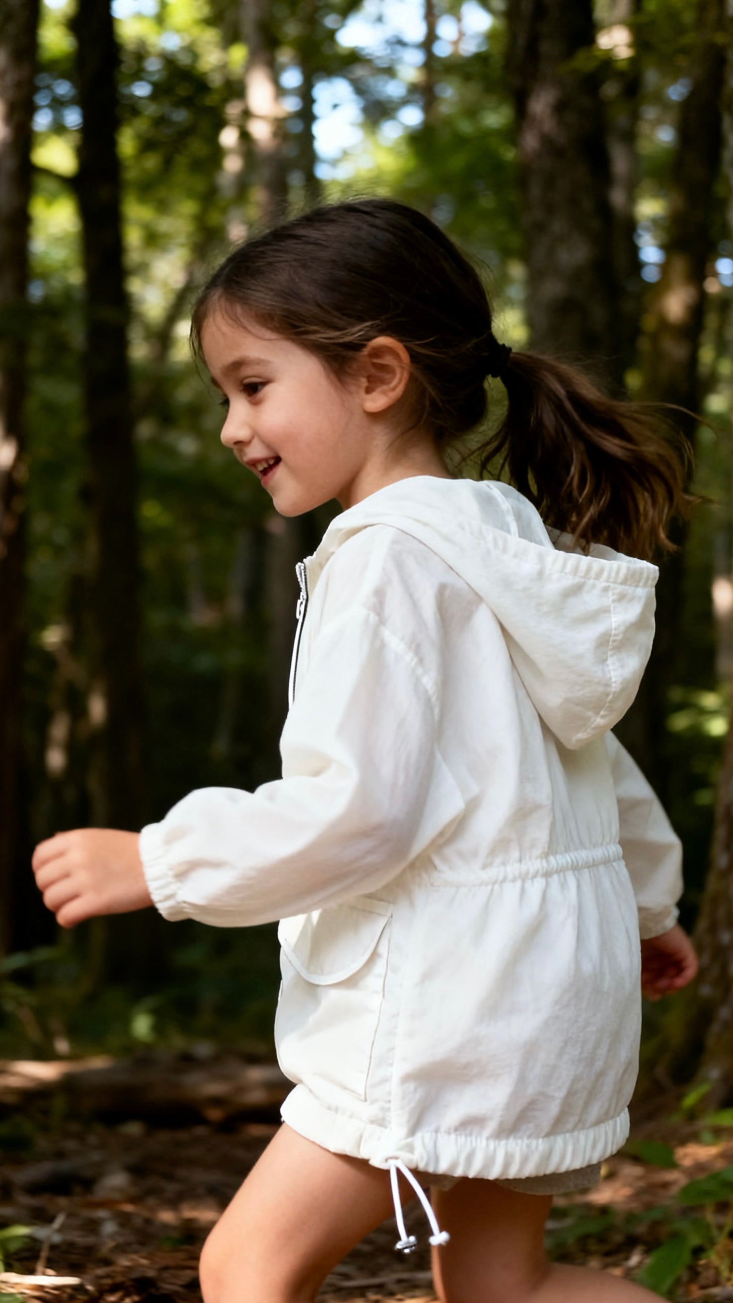 Girls' white drawstring hooded sun jacket-1