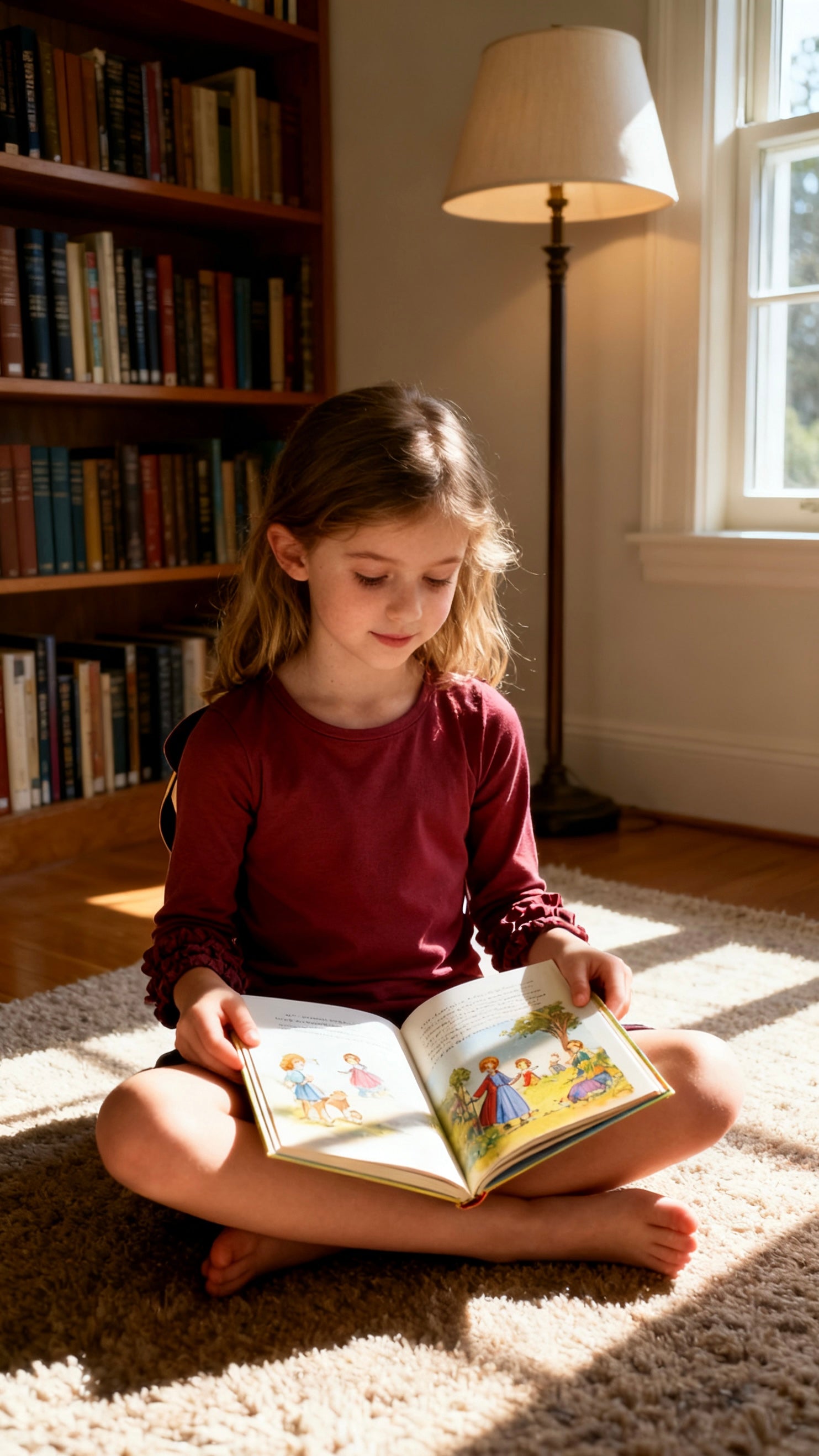 Girls' burgundy ruffled-sleeve long-sleeve top