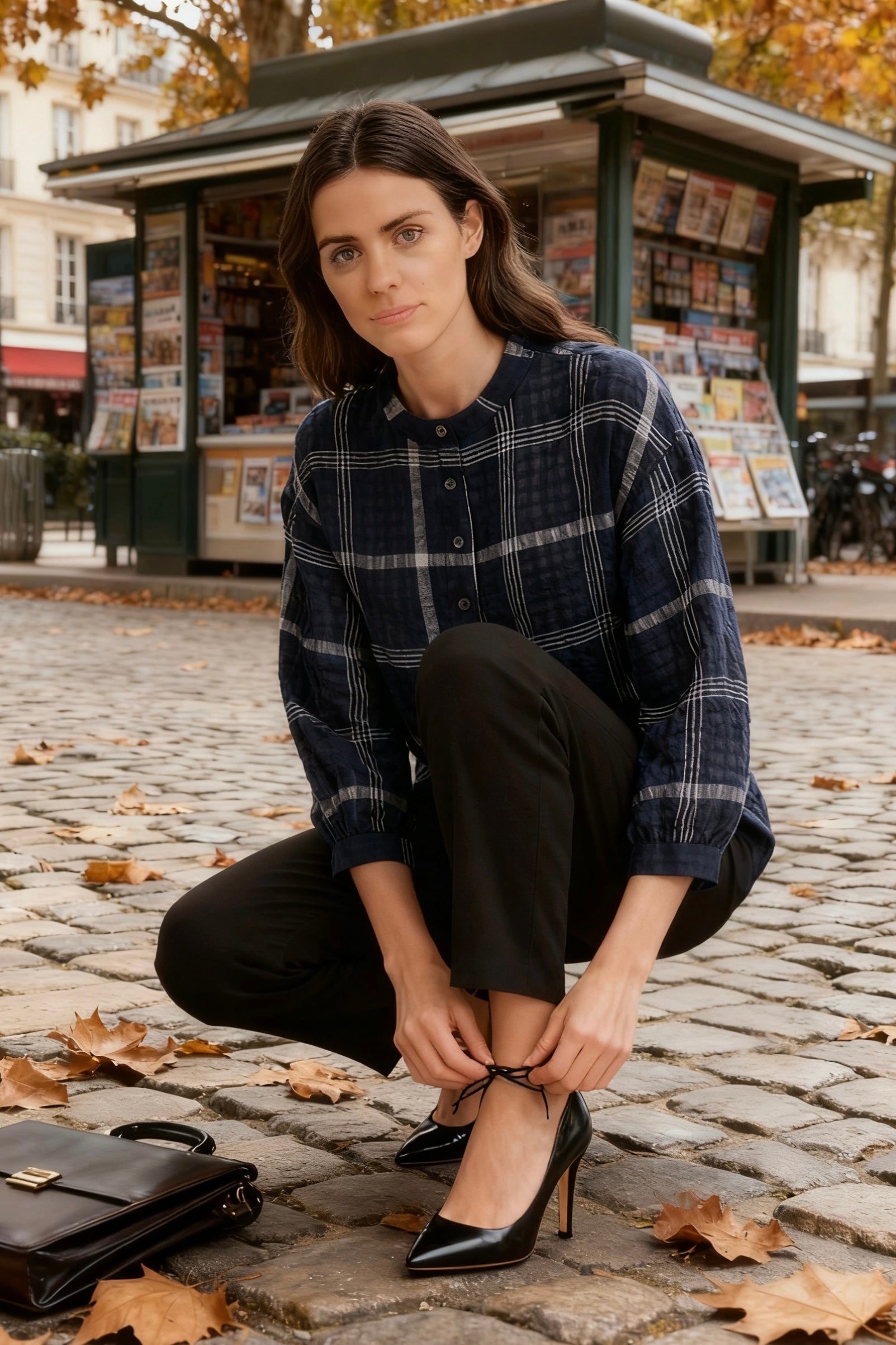 Women’s Oversized Plaid Button-Front Shirt-4