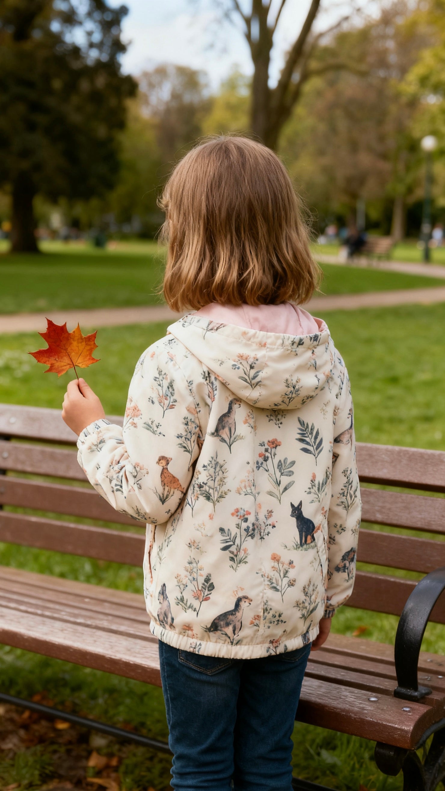 Girls' animal floral hooded windbreaker-1