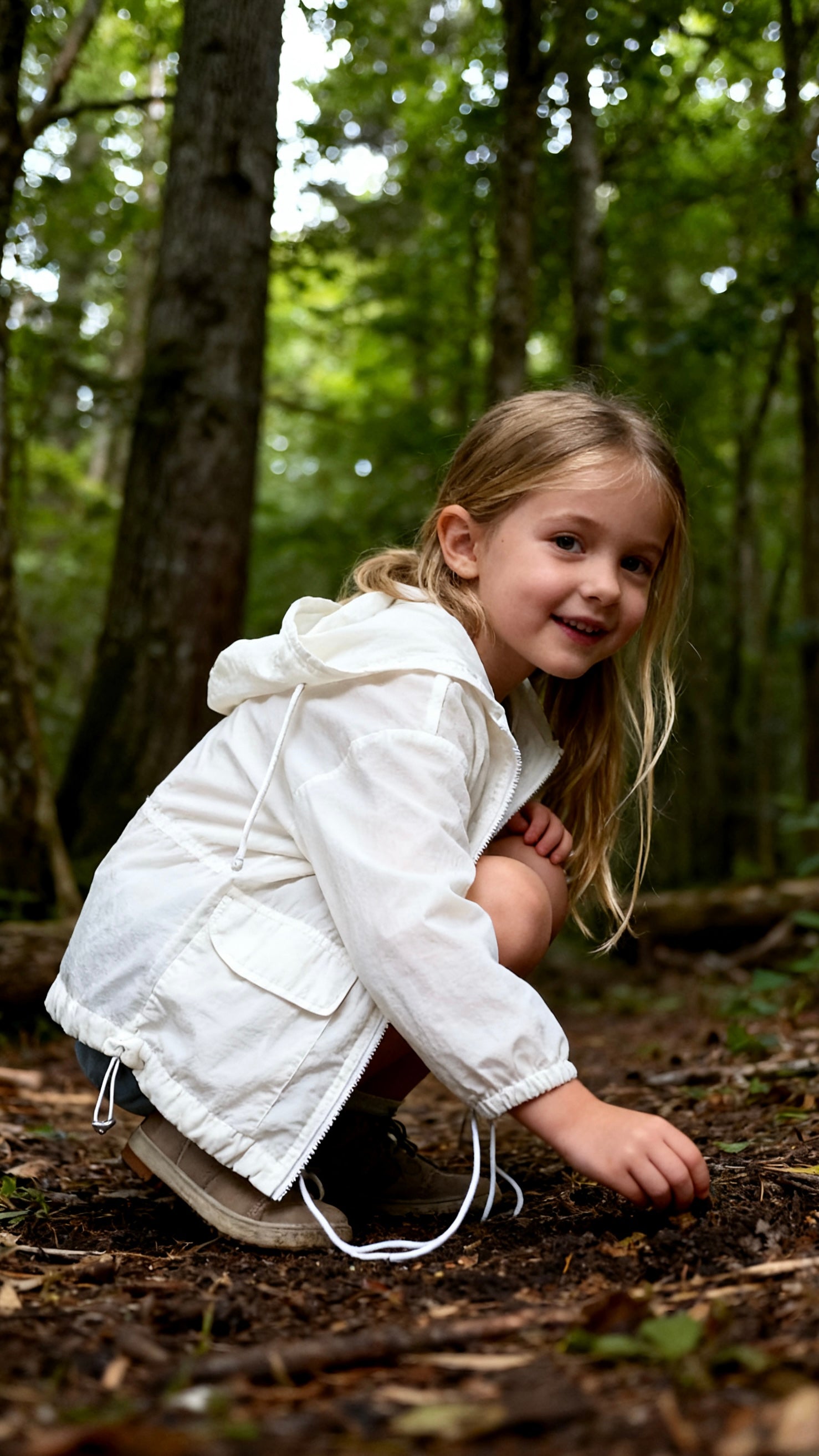 Girls' white drawstring hooded sun jacket-1