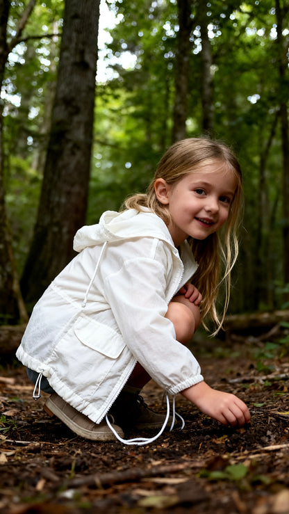 Girls' white drawstring hooded sun jacket-1