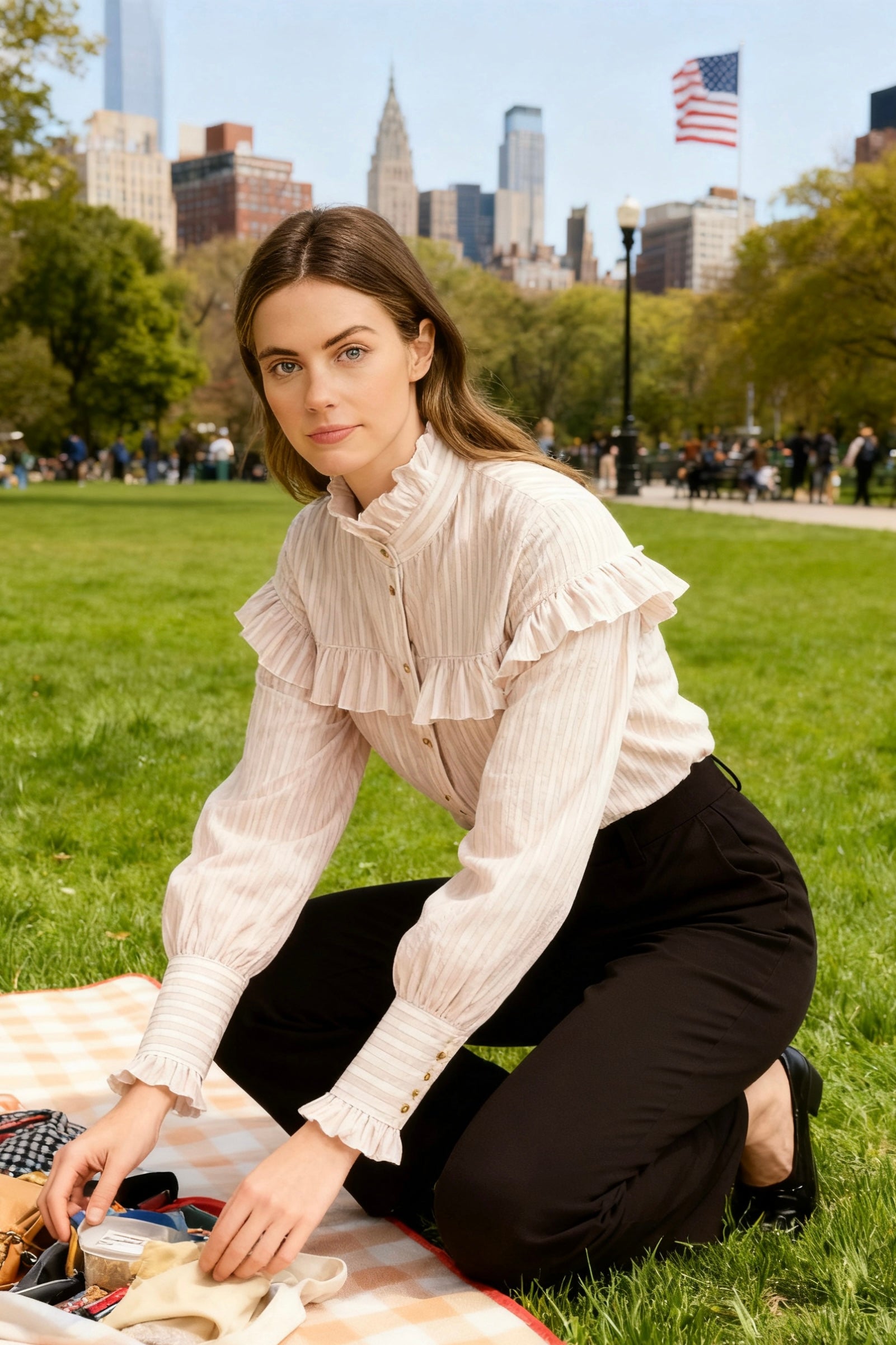 Ruffled Striped Mock Neck Blouse-4