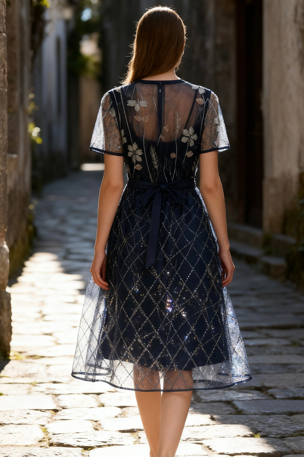 Beaded Embroidered Tulle Midi Dress-4