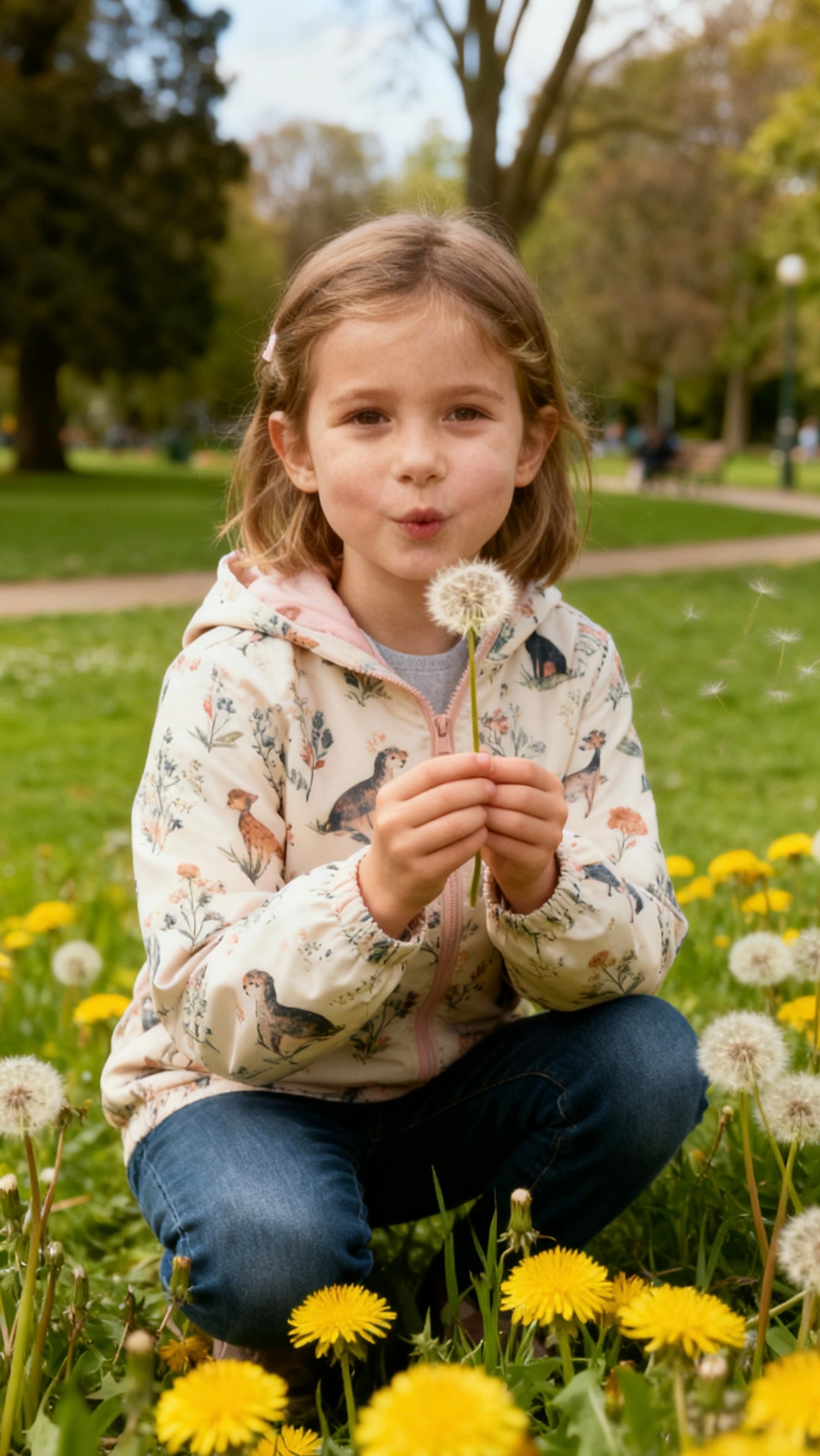 Girls' animal floral hooded windbreaker-1