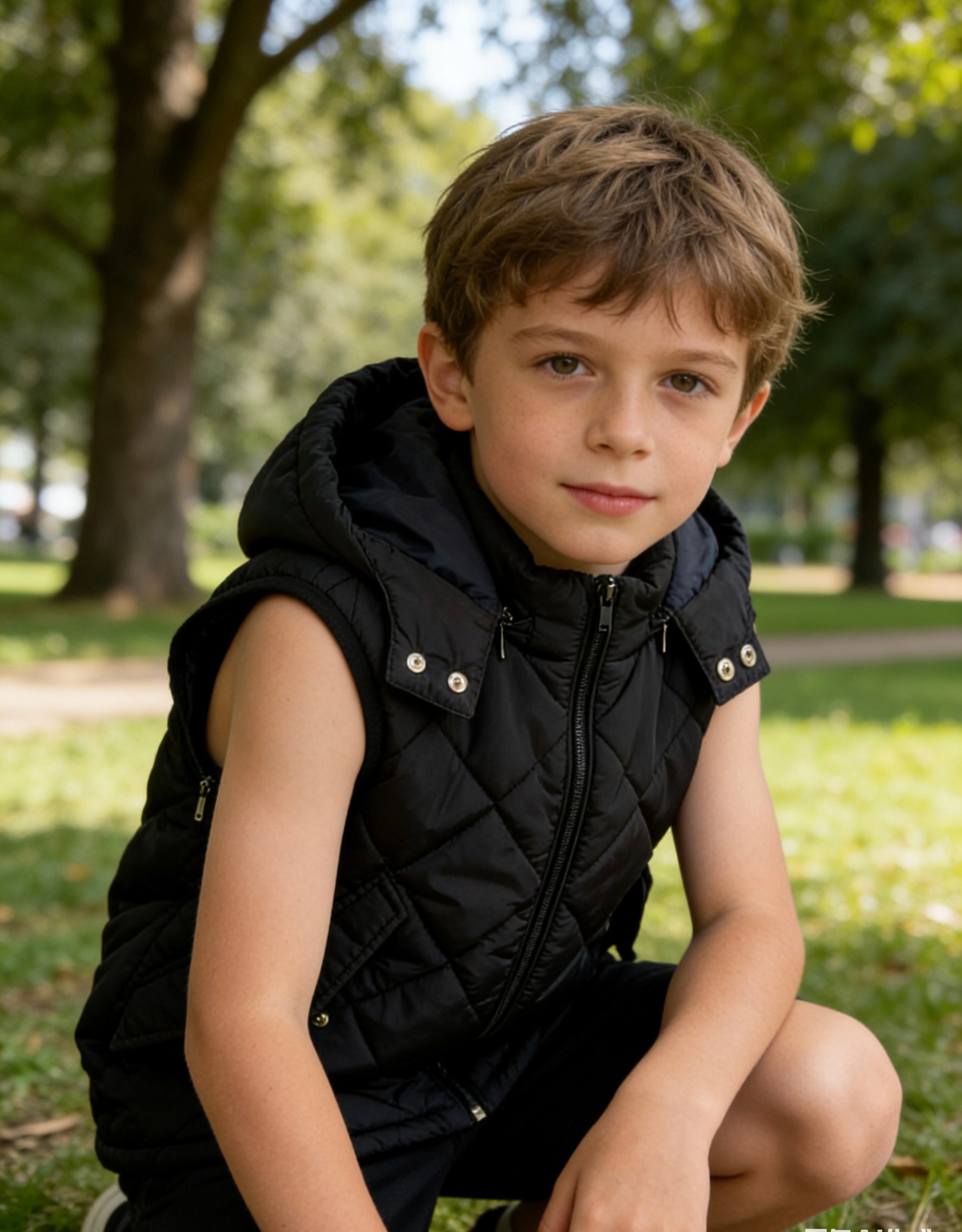 Boys' Hooded Diamond Quilted Convertible Padded Vest/Jacket