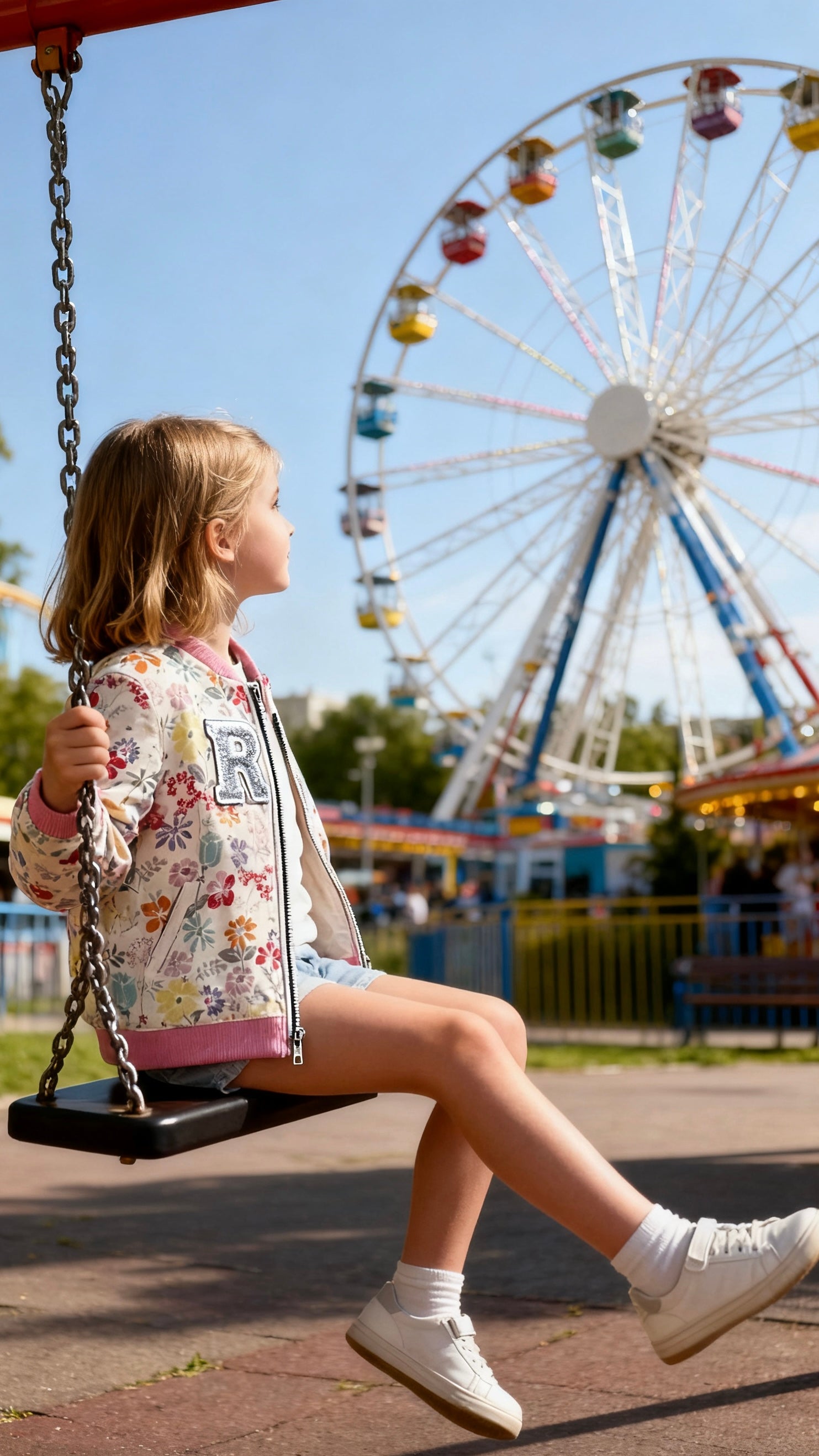 Girls' floral print pink-trimmed bomber jacket-1