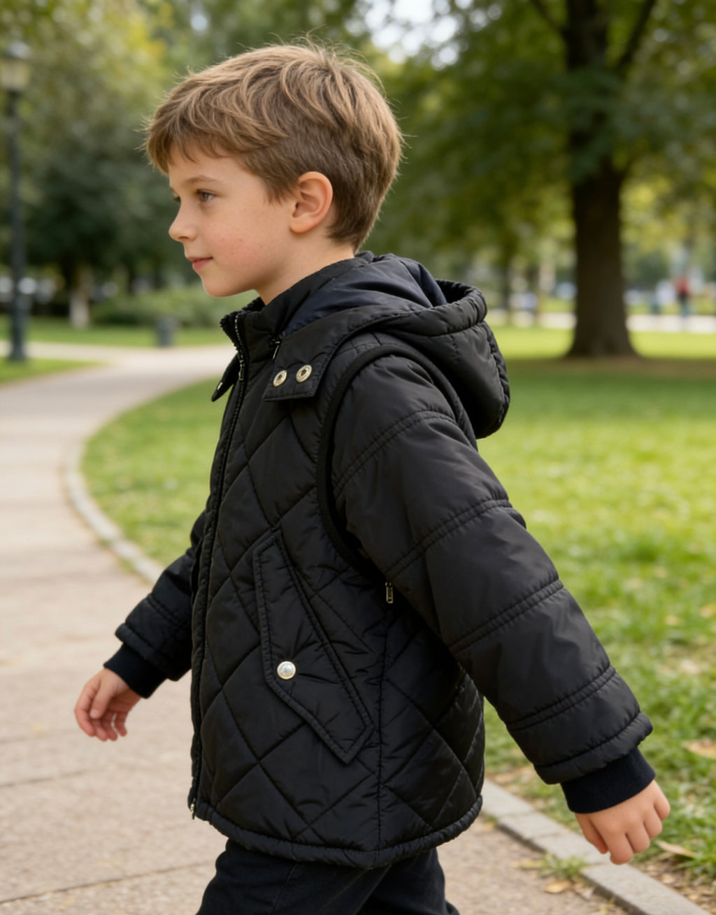Boys' Hooded Diamond Quilted Convertible Padded Vest/Jacket