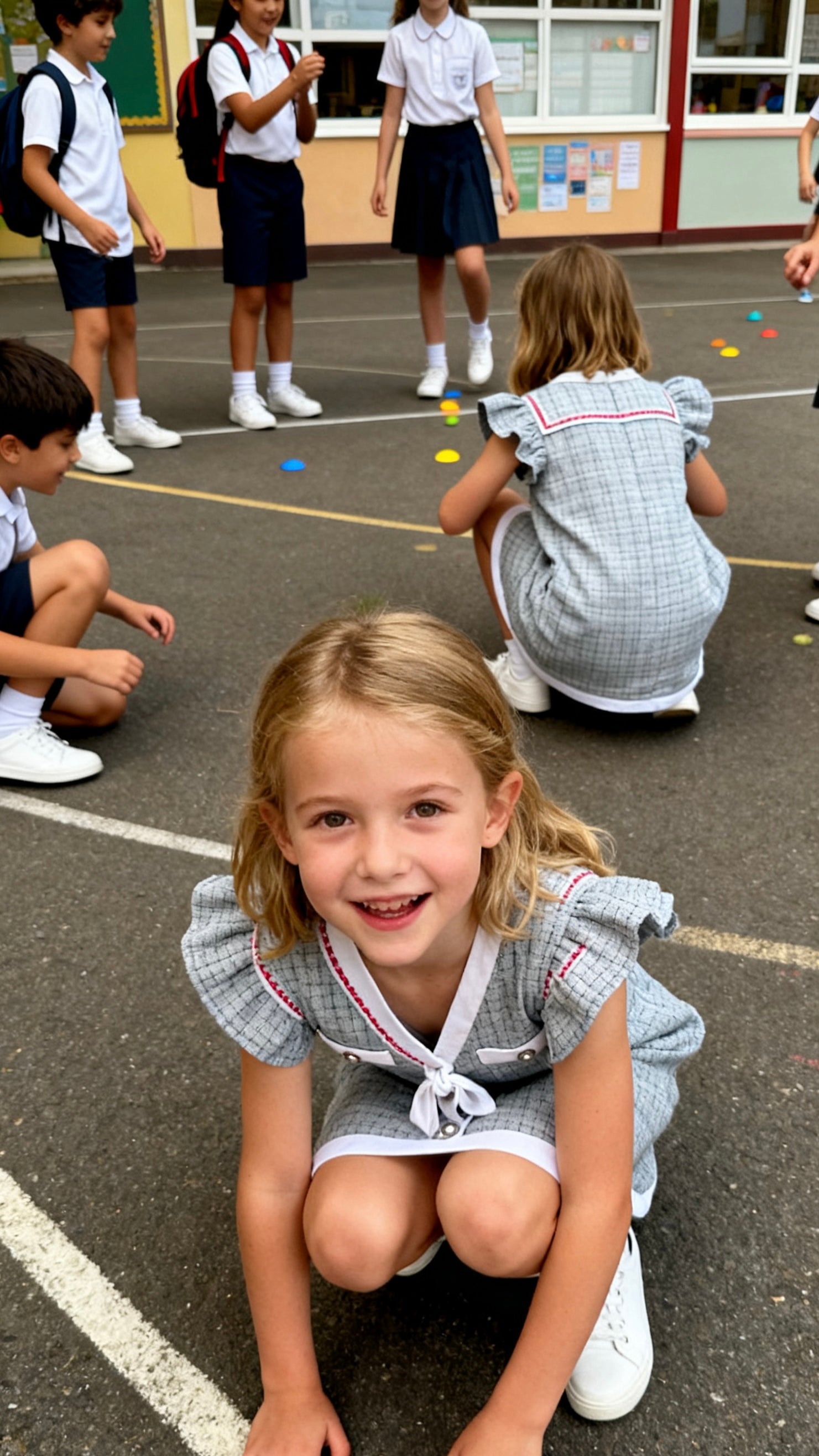Girls' gray plaid ruffled trim dress-1