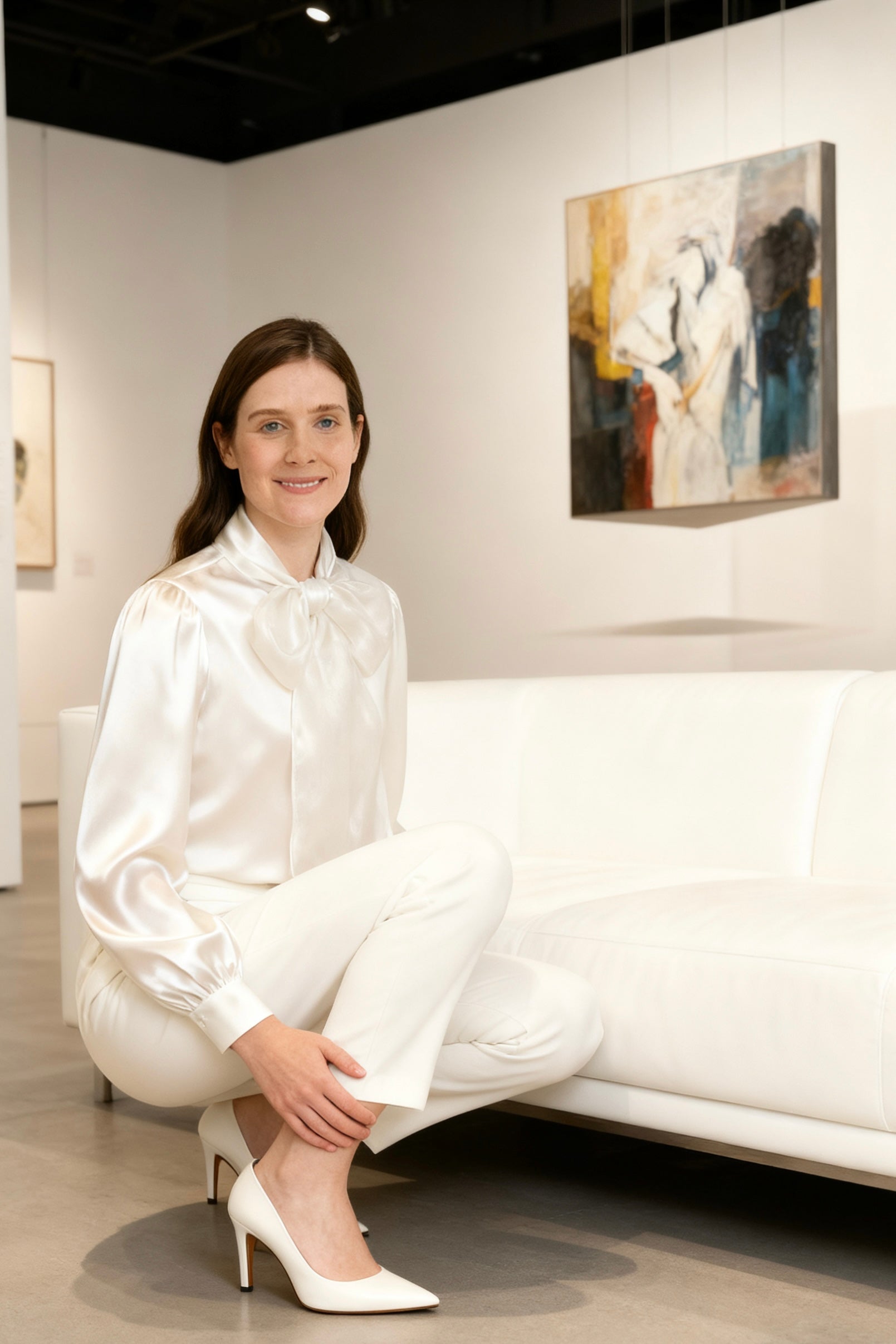 Satin Bow Blouse with Puff Sleeves-4