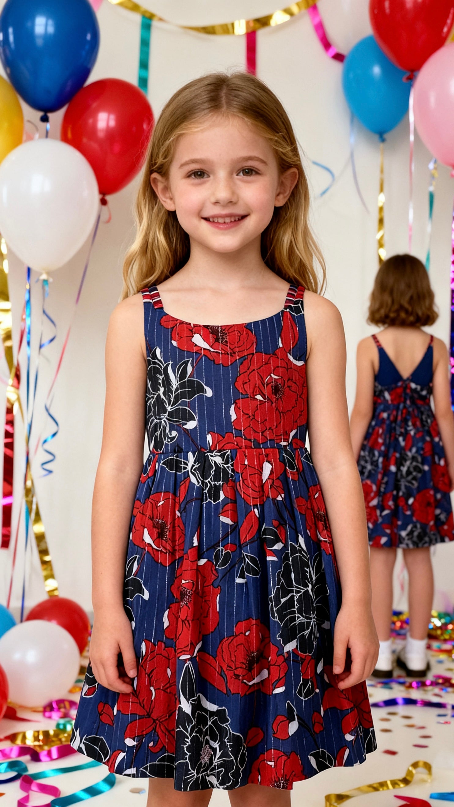 Girls' navy floral crisscross-back sundress-1