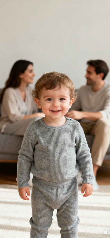 Toddler gray ribbed knit loungewear set-3