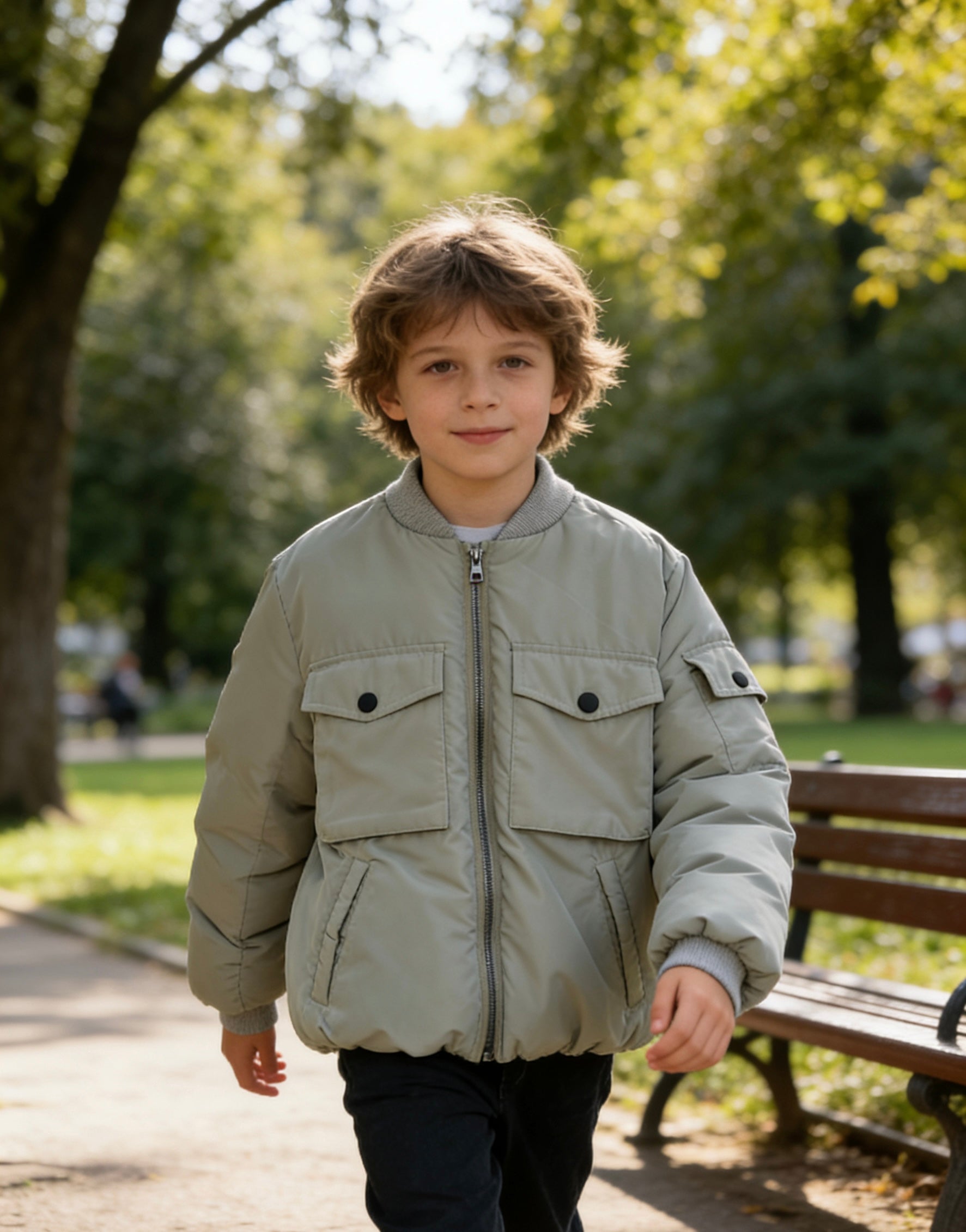Boys' Utility Pocket Padded Bomber Jacket (Sage Green)