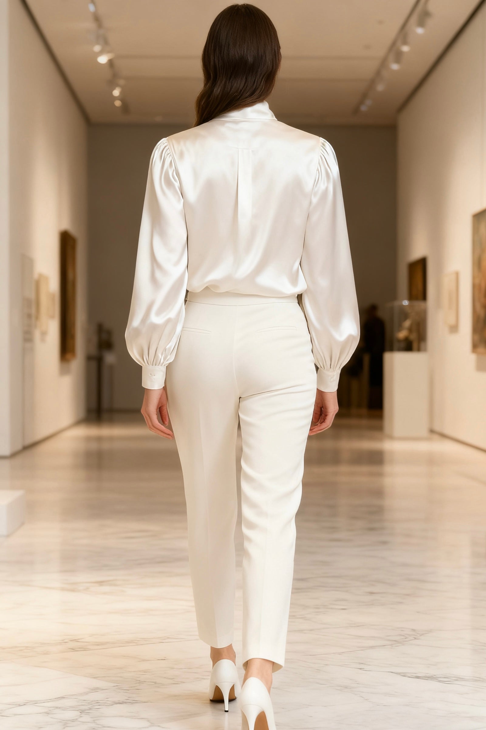 Satin Bow Blouse with Puff Sleeves-4