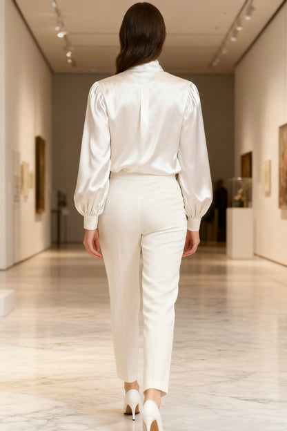 Satin Bow Blouse with Puff Sleeves-4