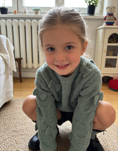 Girl’s’ sage green cable knit crew neck sweater