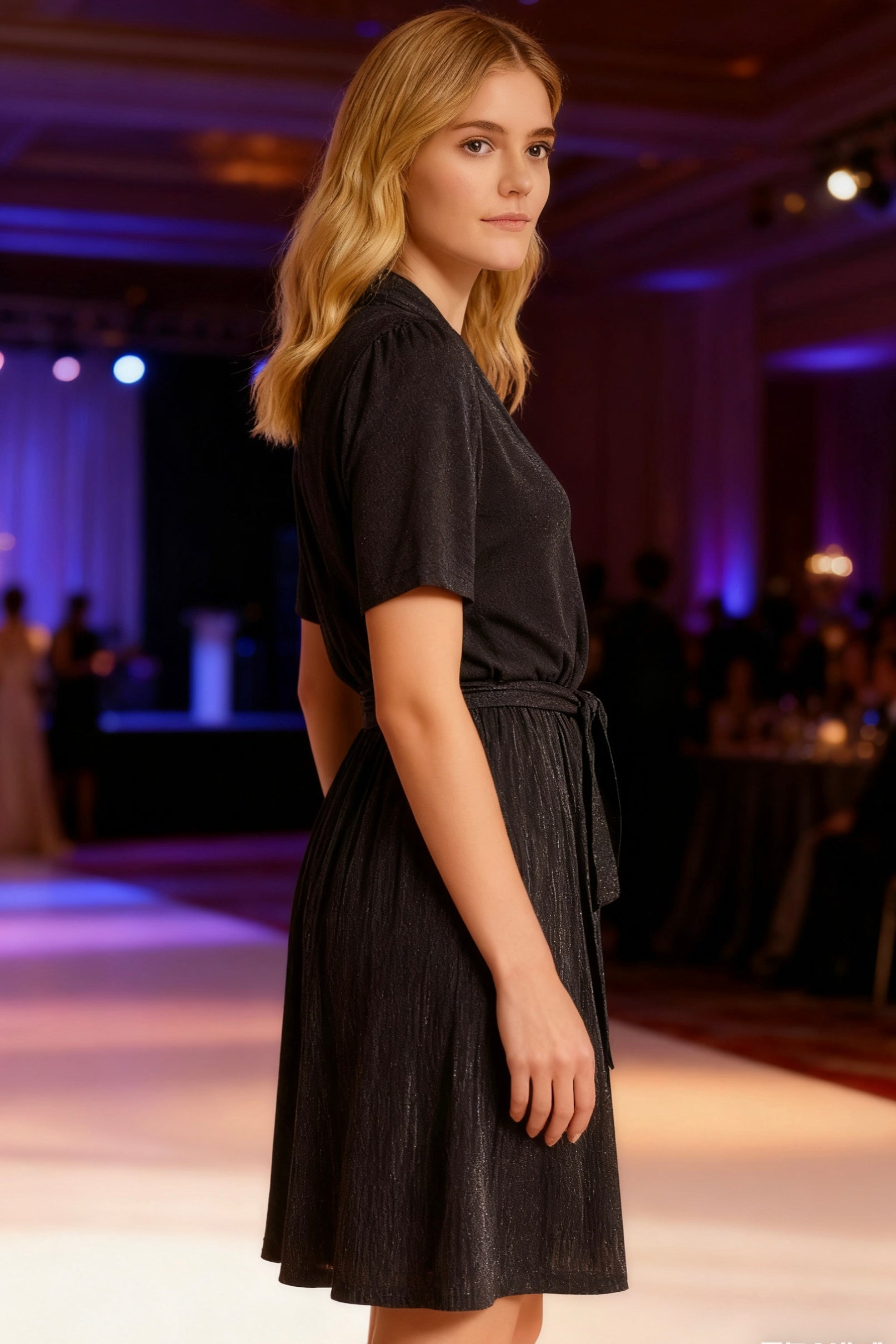 Women’s Wrap Front Shimmer Pleated Midi Dress-4