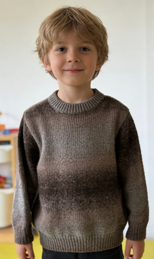 Boy’s brown ombré soft knit crew neck pullover sweater