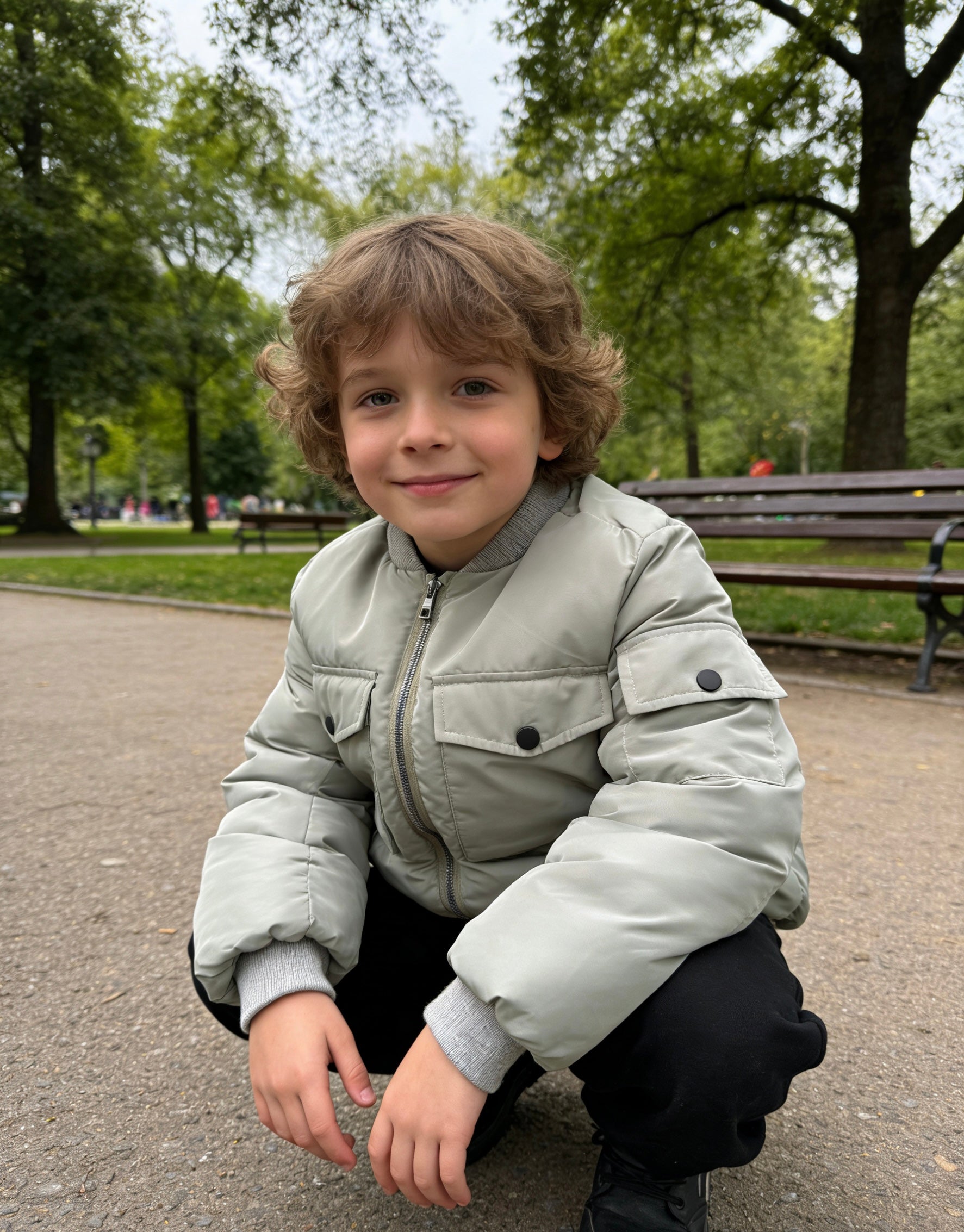 Boys' Utility Pocket Padded Bomber Jacket (Sage Green)