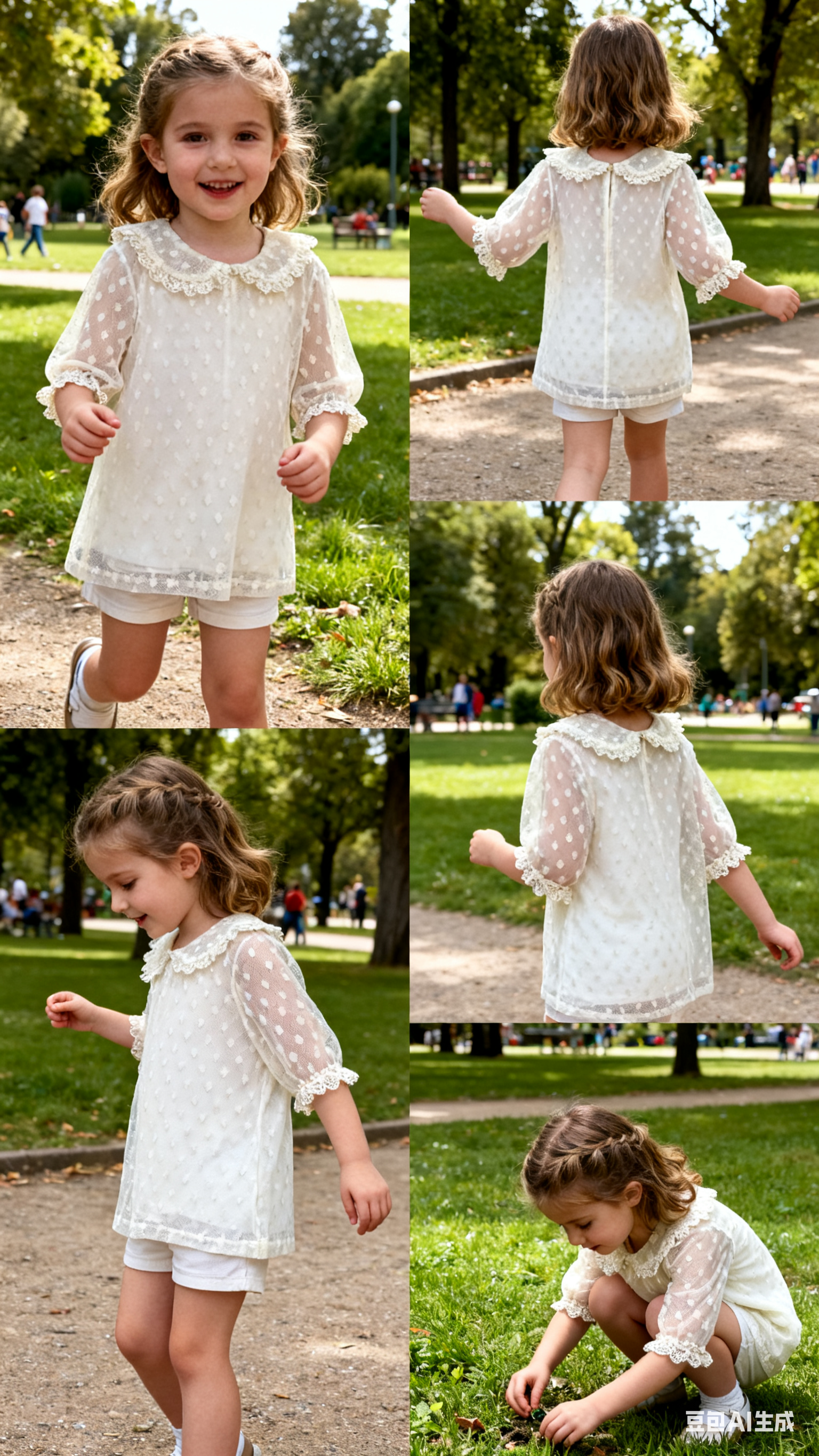 Girls' white polka dot ruffled collar blouse-1