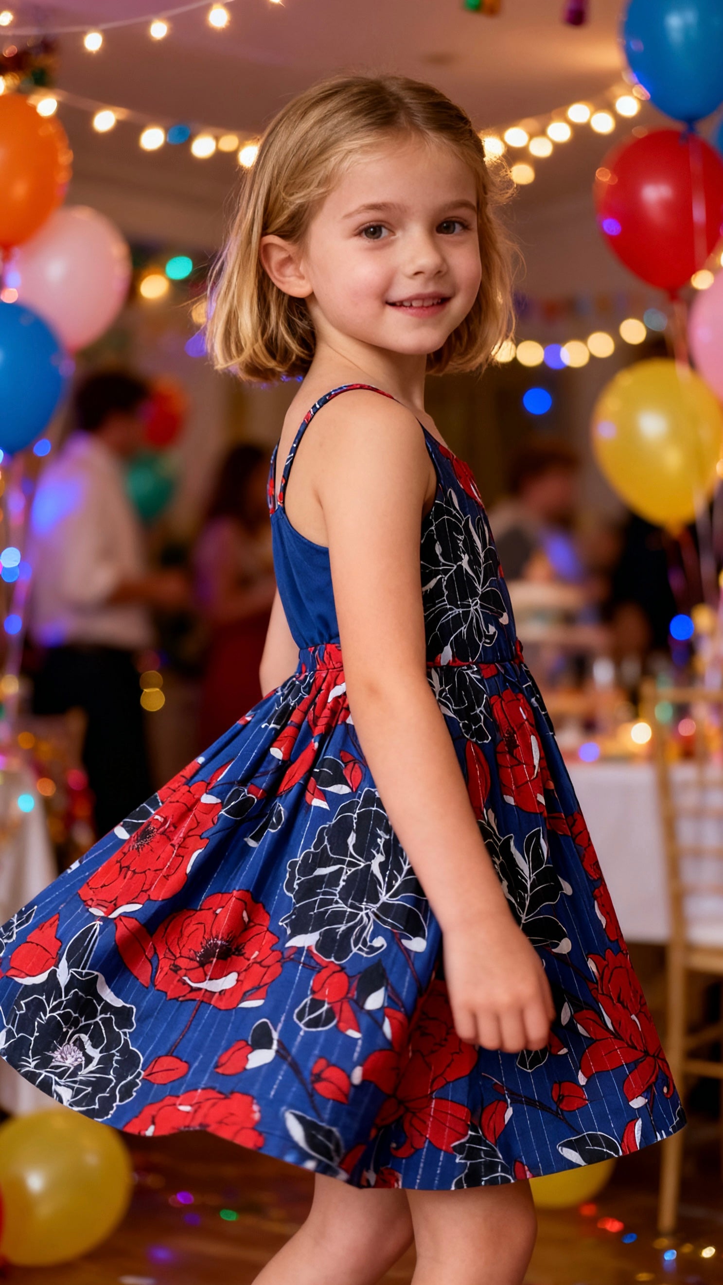 Girls' navy floral crisscross-back sundress-1