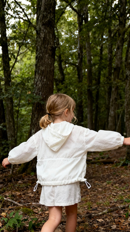 Girls' white drawstring hooded sun jacket-1