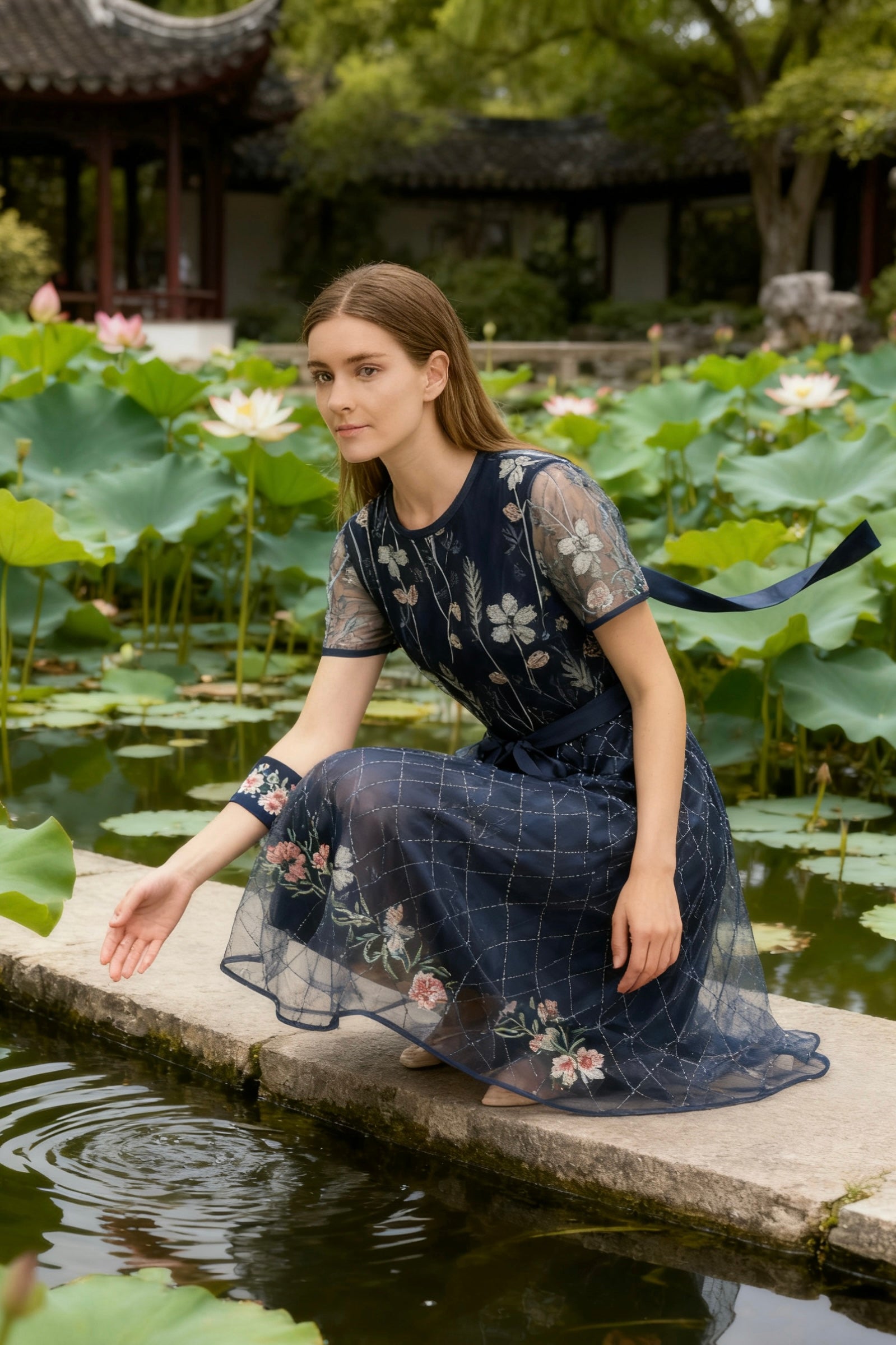 Beaded Embroidered Tulle Midi Dress-4