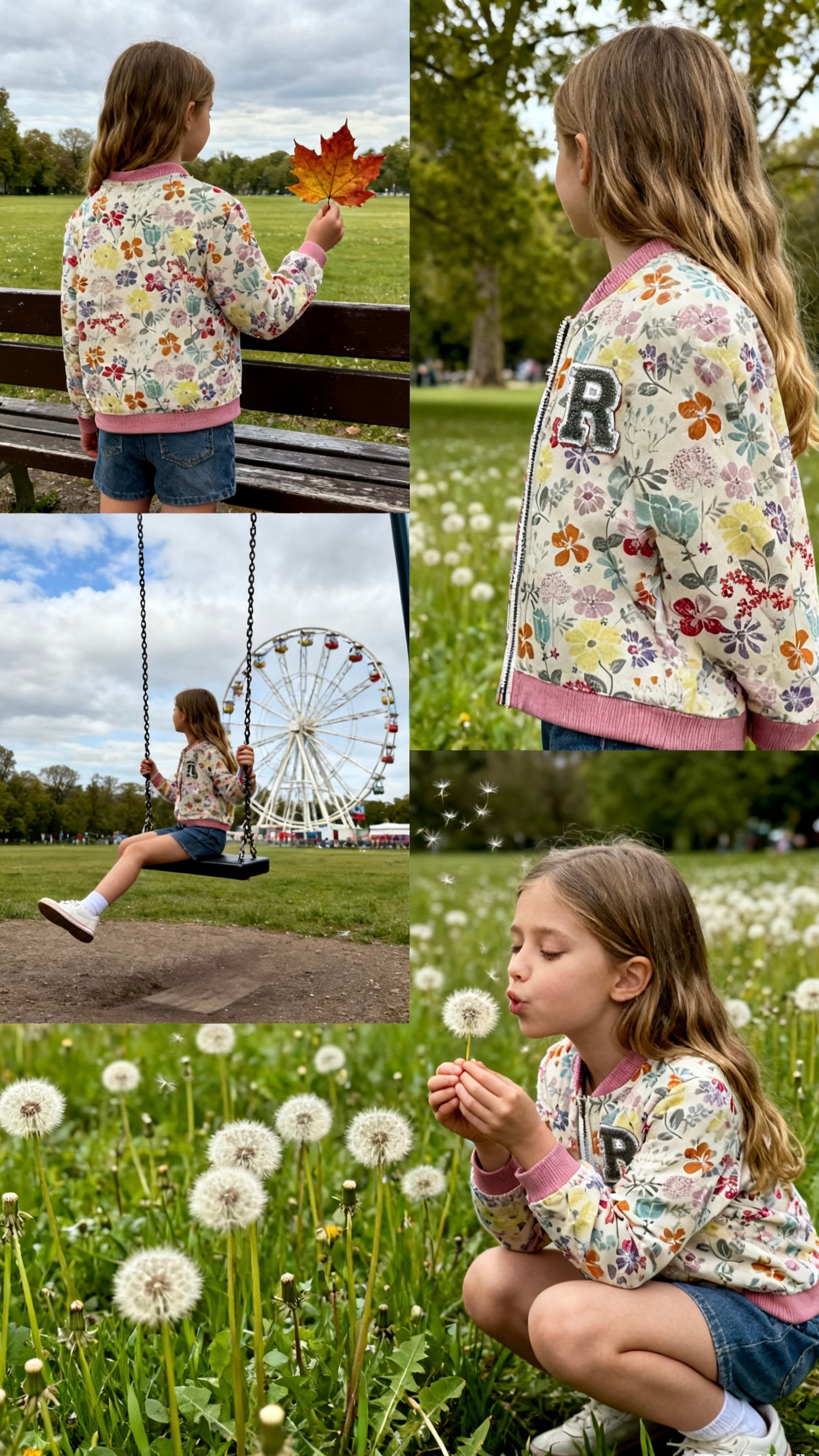 Girls' floral print pink-trimmed bomber jacket-1