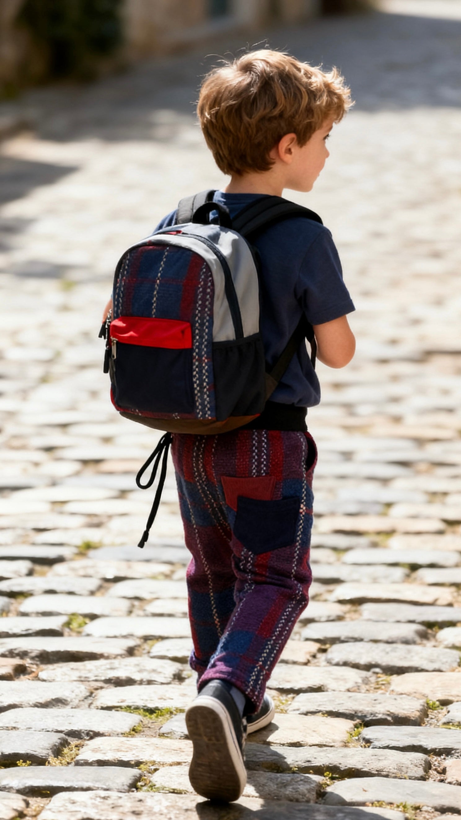 Boys' red and blue plaid pants-2